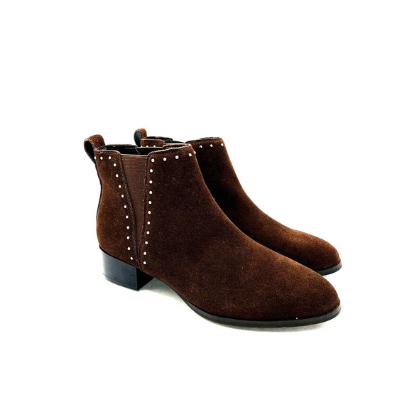 Isaac Mizrahi Studded Suede Ankle Booties- Coffee, US 8.5M *missing stud* - Picture 2 of 11